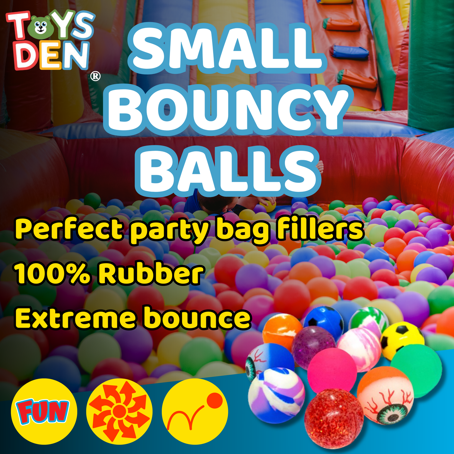 25MM Small Rubber Bouncy Balls – High Bounce Jet Balls for Kids, Party Bag Fillers, Birthday Loot Toys 35 Pack